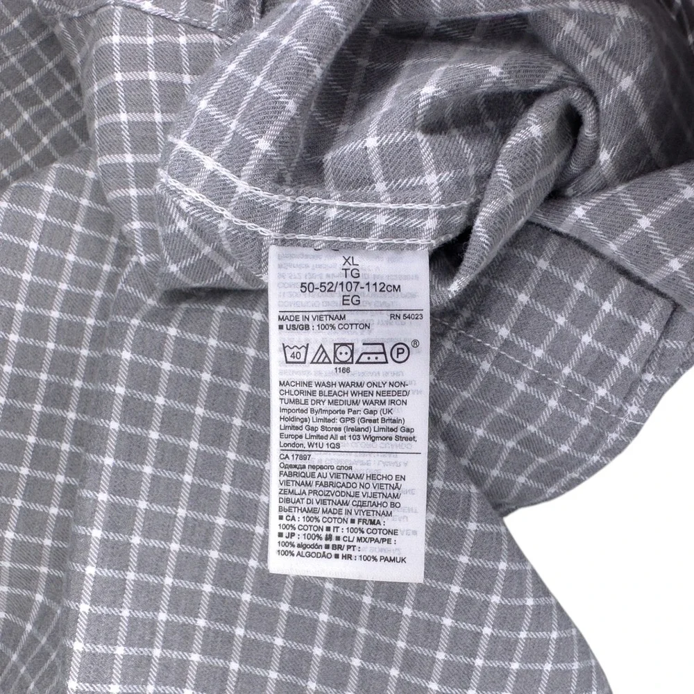 Banana Republic Luxe‎ Flannel Slim Fit Cotton Gray LS Button Up Shirt Men's XL